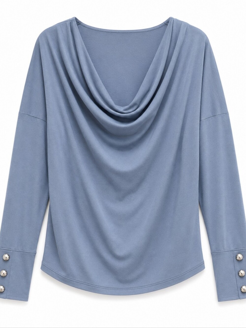 Women's Dusty Blue Cowl Neck Knit Top Button Cuff Size Small